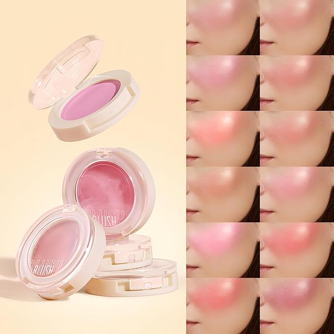 Shiny Blush 12 Color Cream High-Pigmented Buildable Face Blush Long-Lasting Natural Look Face Blush for Cheeks (Color 07)