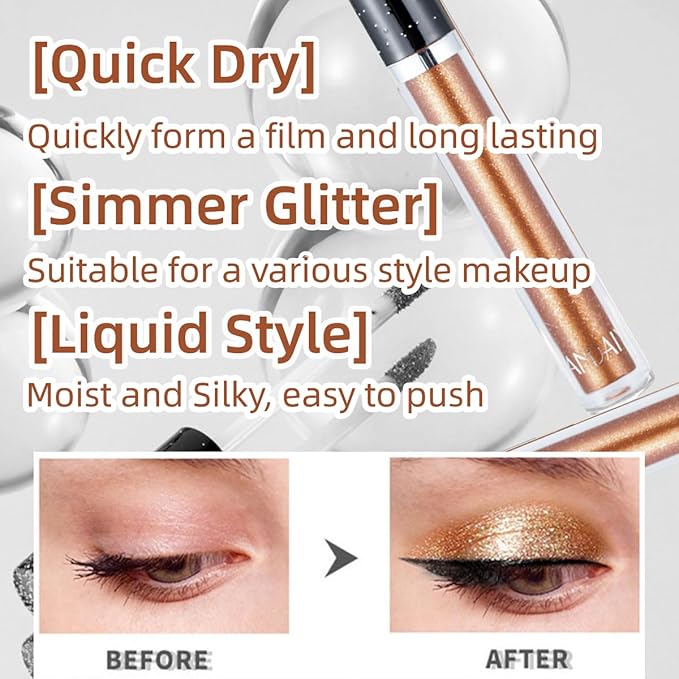 Liquid Eyeshadow Shimmer Long Lasting Effect Shiny Pigment Eyeshadow Glow Glitter Makeup (Brown)