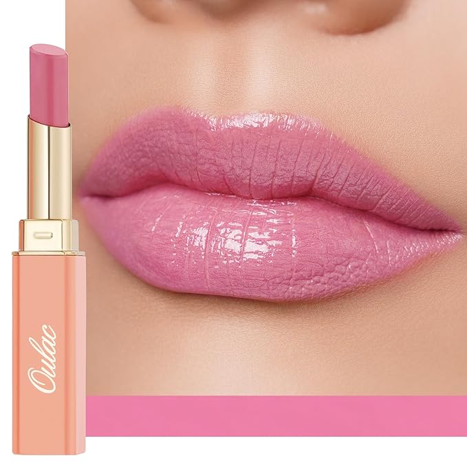Oulac Warm Pink Shine Lipstick - Moisturizing Lip Stick Glossy Tinted Lip Balm, Sheer Shine Juicy Finish, Lightweight and Hydrating Formula for Dry Lip Care, Vegan 2.2g/0.07oz (07)