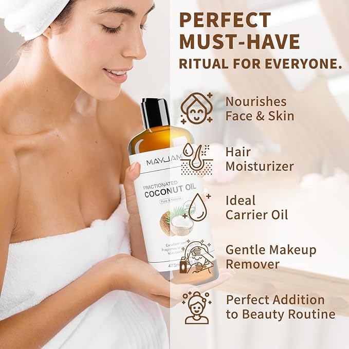 Pure Fractionated Coconut Oils Liquid 16oz 100% Natural USDA Certified Massage MCT Oil Organic&Moisturizer for Face Skin&Hair,Cold Pressed Body Carrier Oil for Essential Oils Mixing Women&Men
