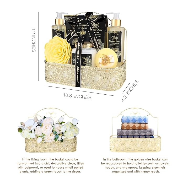 Spa Gift Baskets for Women, Gift Set for Mom Enchanted Orchid Scent, Home Spa Kit with Bubble Bath, Body Lotion, Bath Bomb, Bath Salt, Bath Gift Baskets, Birthday Gifts for Women