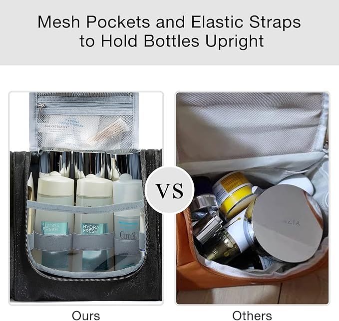 BAGSMART Toiletry Bag for Men, Travel Toiletry Organizer with hanging hook, Water-resistant Cosmetic Makeup Bag Travel Organizer for Shampoo, Full-size Container, Toiletries, Black-Medium