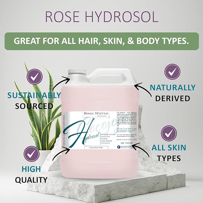 Rose Hydrosol Spray Cleansing Non GMO Facial Toner for Face Body Locs Rose Water Hydrating Face Mist, for Hydration Pure & Natural Hydrosol for All Skin Types - COCOJOJO - Bulk 128 OZ - 1 Gallon