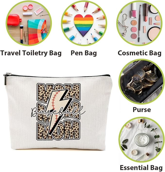Baseball Gifts Mom Gifts, Baseball Stuff Leopard Makeup Bag, Mama Gifts for Mom Women Baseball Team Player, Baseball Mom Cosmetic Bag, Baseball Coach Gifts Toiletry Bag Christmas Birthday Gifts