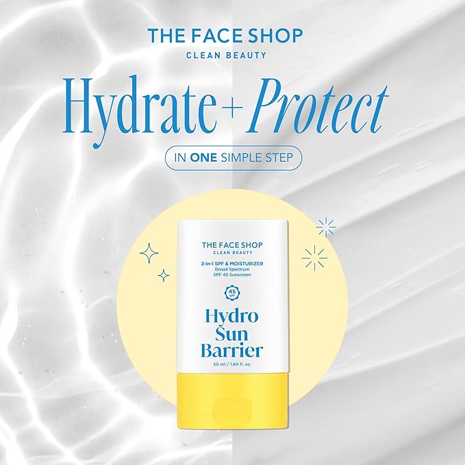THE FACE SHOP Hydro Sun Barrier 2-in-1 Sunscreen & Moisturizer, Broad Spectrum SPF 45, Korean Sunscreen Skin care, Daily Hydrating Moisturizer for Face with Niacinamide, No White Cast