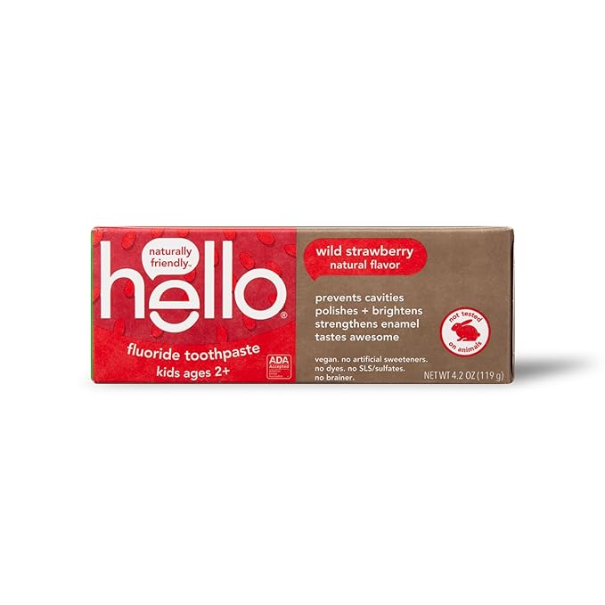 hello Wild Strawberry Kids Toothpaste with Fluoride, Strawberry Toothpaste for Kids, Safe for Ages 2 and Up, Helps Prevent Cavities, Strengthen Enamel, and Polishes Teeth, ADA Approved, 3 Pack, 4.2 Oz