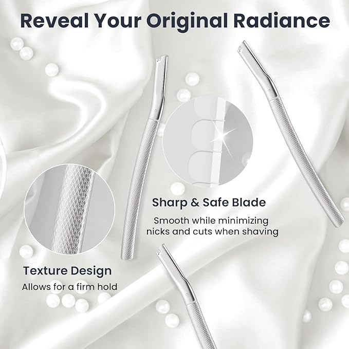 Dermaplaning Tool for Face, Dermaplane Razor for Peach Fuzz with Metal Grip, Professional Eyebrow Razor for Women, Facial Razor for Women Silver (12 Replaceable Blades)