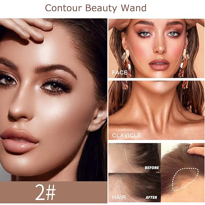 Liquid Contour Beauty Wand, Cream Highlighter Makeup Stick,Smooth Stick, Cruelty-free(02+05)