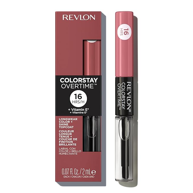 Revlon Liquid Lipstick with Clear Lip Gloss, ColorStay Overtime Lipcolor, Dual Ended with Vitamin E, 550 Blush Hour, 0.07 Fl Oz
