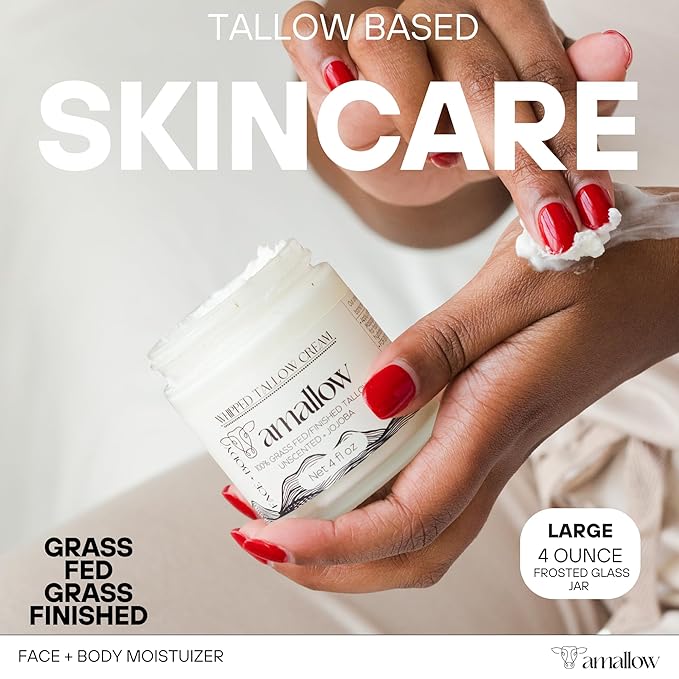 100% Grass Fed Beef Tallow for Skin Care - Face + Body - Whipped Moisturizer for Sensitive Skin - Natural Lotion, 4 FL. oz. (Unscented + Jojoba Oil)