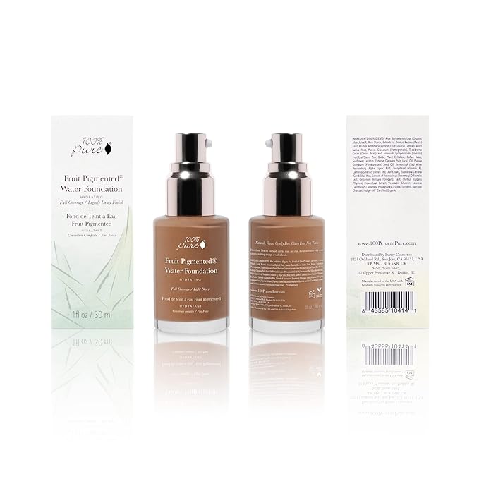 100% PURE Water Foundation Full Coverage Hydrating Makeup, Fl Oz