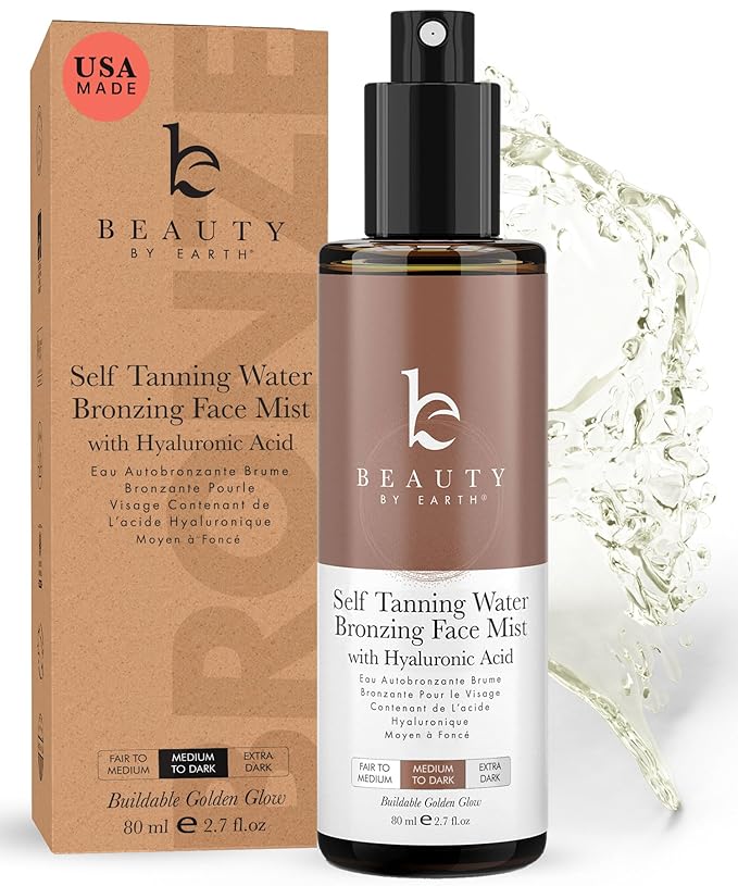 Bronzing Face Tanner Spray Mist, Sunless Face Tanning Water, USA Made with Natural & Organic Ingredients