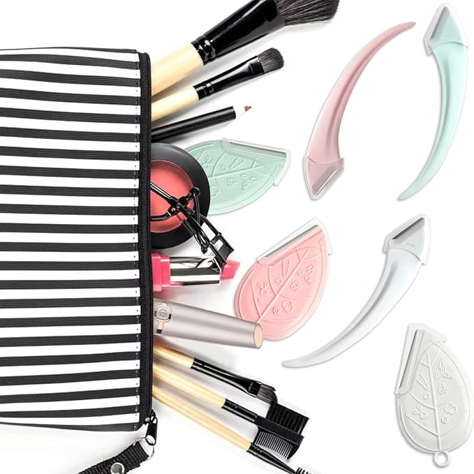 ONEUPIN 12PCS Eyebrow Trimmer Set Stainless Steel Leaves Curved Eyebrow Razor Trimmer Facial Shaver Razor Brow Shaper Suitable for Any Skin Type Hair Removal Accessories for Men Women(Pink)