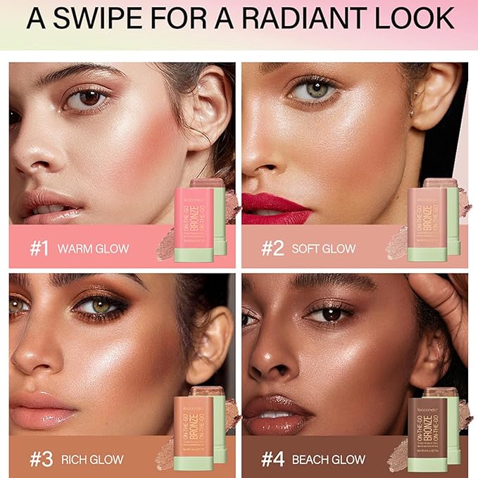 On-The-Go Bronzer Stick,Multi-Use Cream Contour Stick,Natural Long Lasting Stick,Multi-Use