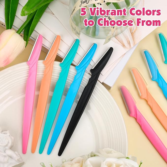 100 Pcs Eyebrow and Face Razors for Women and Men, Multi-Color Hair Trimmers with Protective Covers, Safe and Newbie-Friendly