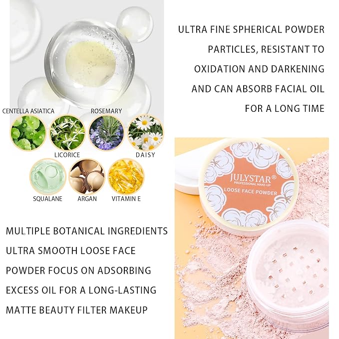 2PCS Loose Face Powder, Oil Control Minimizes Pores (01# Translucent) 8g