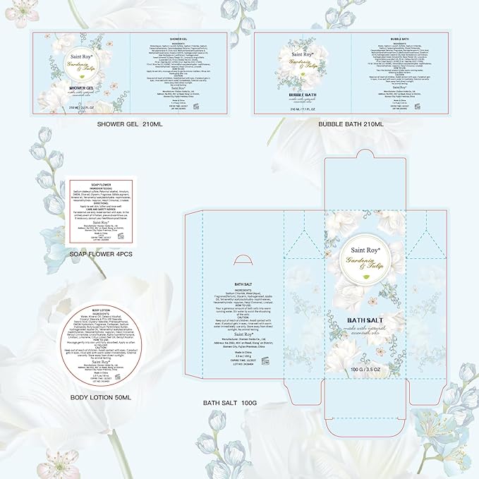 Mother's Day Gift for Mom Spa Gift Baskets for Women, Gardenia Tulip Home Spa Kit with Cosmetic Bag gift woman. Bath & Body Basket Set 8Pcs Bath and Body Gifts Set, Luxury Gift Basket