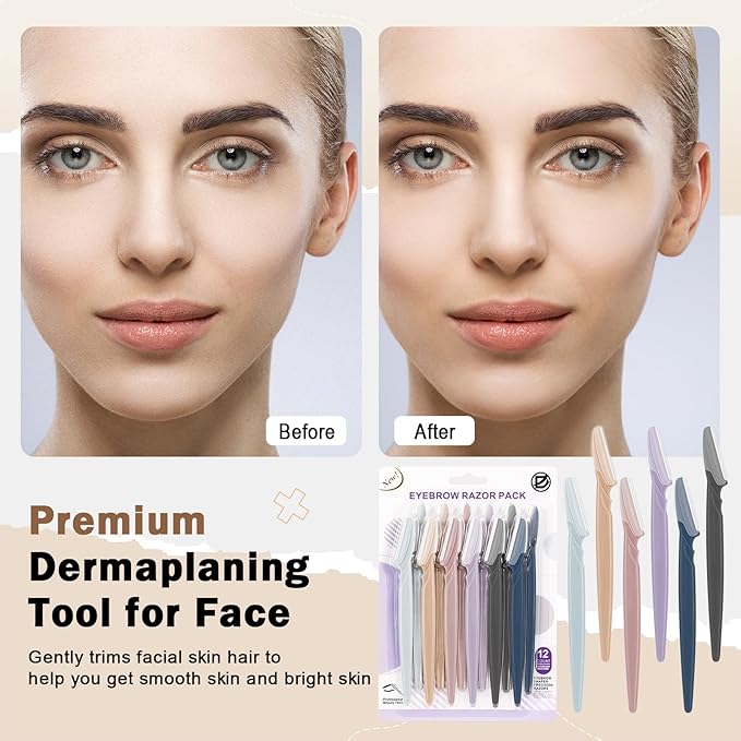 D 12 PCS Eyebrow Razor,Dermaplane Razor,Face Razors for Women,Dermaplaning Tool for Face,3 Colors Facial Hair Shavers with Precision Cover,Facial Hair Remover for Women,Eyebrow Trimmers for Men(Gray)