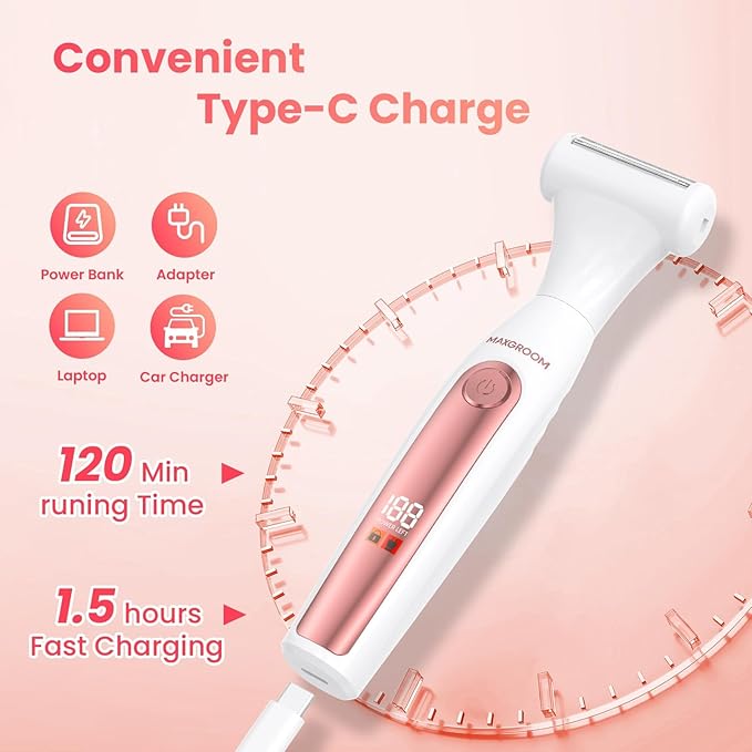 Bikini Trimmer for Women, All-in-ONE Waterproof Lady's Electric Razor Shaver and Facial Hair Removal, Rechargeable Body Hair Trimmer Grooming Sets for Leg, Armpit, Face, Eyebrow (White)