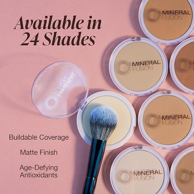 Mineral Fusion Pressed Powder Foundation, Neutral 4 - Med Skin w/Neutral Undertones, Age Defying Foundation Makeup with Matte Finish, Talc Free Face Powder, Hypoallergenic, Cruelty-Free, 0.32 Oz