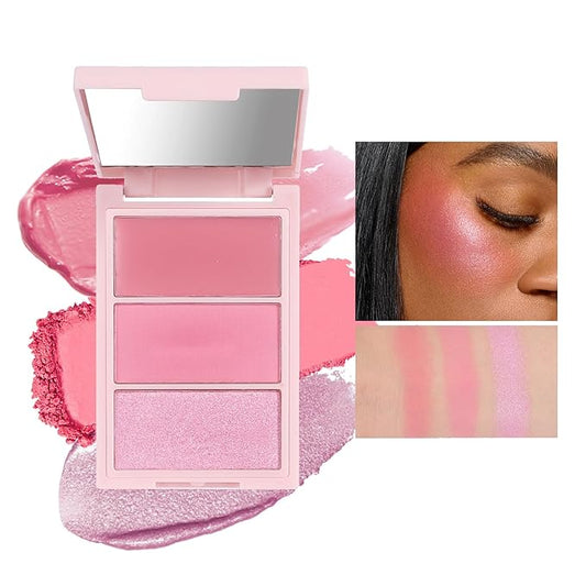 3D Blush Palette, Multi-Use Makeup Powder Pink Blush Palette Glow Makeup Cream Blush For Cheeks, Lightweight, Smooth, Blendable, Contour & Highlight Face for Shimmery Or Matte Finish(04#)