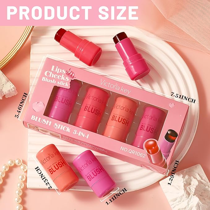 4 Pcs Jelly Blush Stick,Sheer Lip & Cheek Makeup Blush