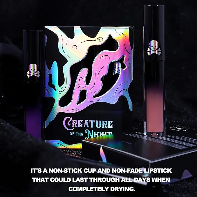 4PCS Halloween Matte Liquid Lipstick Lip Kit,24 Hour Long Lasting Red Lipgloss,Waterproof Smudge Proof Matte Lip Glaze,Gothic Festive Lip Gloss