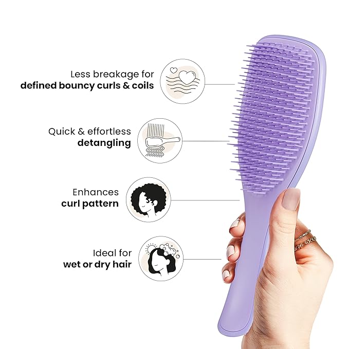 Tangle Teezer Ultimate Detangler Curly Hair Brush, Dry & Wet Hairbrush, Reduces Frizz & Breakage, for 3C to 4C Curly Hair Types, Purple Passion
