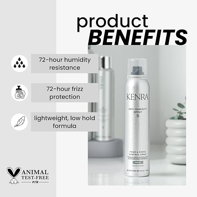 Kenra Anti-Humidity Spray 5 | Frizz & Static Control Spray |72-Hour Humidity Resistance & Protection | Lightweight, Low Hold Formula | Thermal Protection | 1.7 oz (Pack of 2)