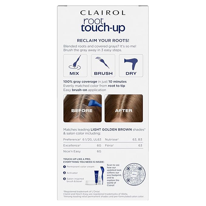 Clairol Root Touch-Up by Nice'n Easy Permanent Hair Dye, 6G Light Golden Brown Hair Color, Pack of 2