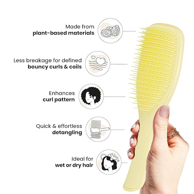 Tangle Teezer Plant-Based Ultimate Detangler Brush, Dry & Wet Hair Brush, Eliminates Knots & Reduces Breakage for Curly to Coily, 3C to 4C Hair Types, Pastel Yellow