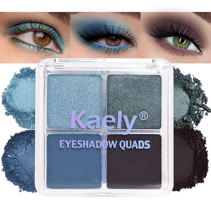 Kaely Powder Eyeshadow Quad, Blue Taupe Matte Glitter Eyeshadow Palette Makeup, Neutral Eye Shadow Palette for Older Women Pigmented Waterproof, sombras para ojos, Blendable, Cruelty-free, 13