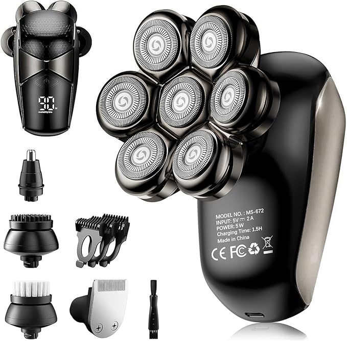 Head Shavers for Bald Men: 5-in-1 Electric Razor - IPX7 Waterproof Shaving Grooming Kit for Balder - LED Display & Precision Blades