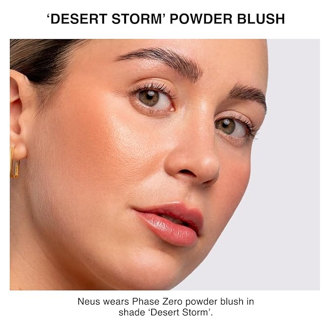 Phase Zero Makeup Powder Blusher - "Desert Storm" - 4g / 0.141 oz - Full Coverage, Natural Blush - Soft, Buildable Pink, Coral, Peach & Golden Hues