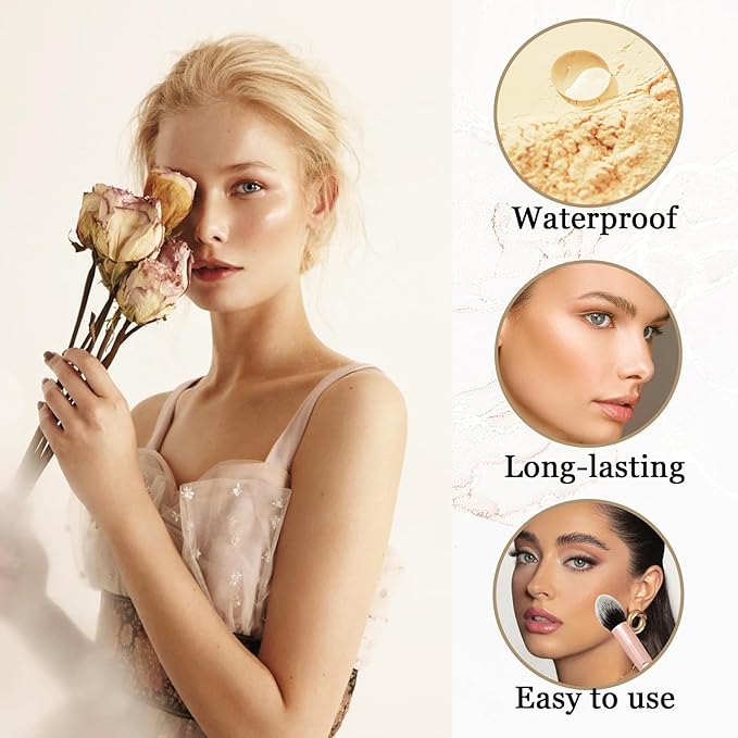 Lightweight Setting Powder,Waterproof Oil Control Translucent Face Powder,Smooth Puff(Natural Color)