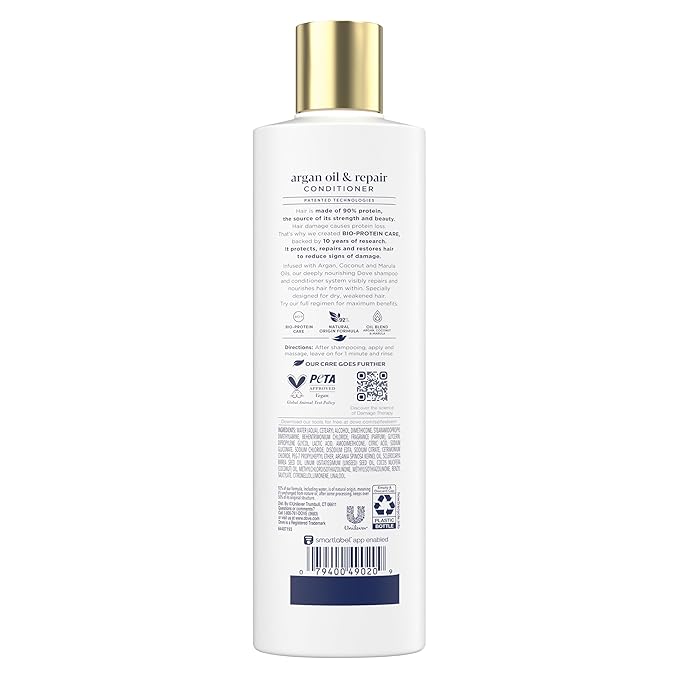 Dove Conditioner Argan Oil & Repair for Fine Hair with Bio-Protein Care Technology and Argan Oil Blend 12 Fl Oz