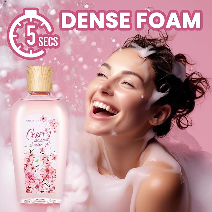 Green Canyon Spa Gift Baskets for Women Cherry Blossom Bath and Body Work Gift Set with Bubble Bath,Body Lotion Spa Gifts for Women Mothers Day Gifts for Mom