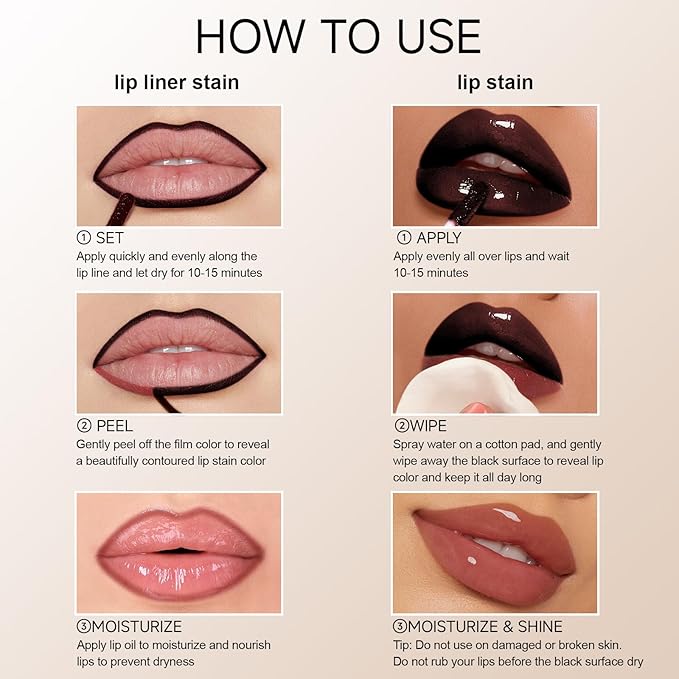 KISSIO Lip Stain Set,Peel Off Lip Liner Stain and Lip Care Oil,Transfer Proof,Long Lasting and Waterproof Lip Tint,Matte Finish,Lip Combo,02 Gray pink