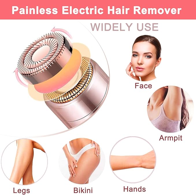 Facial Hair Removal for Women, Mini Hair Remover, Electric Razor Shaver Portable Bikini Epilator for Lips, Chin, Armpit, Peach Fuzz, Fingers, Neck, Cheek and USB Rechargeable (Gold)