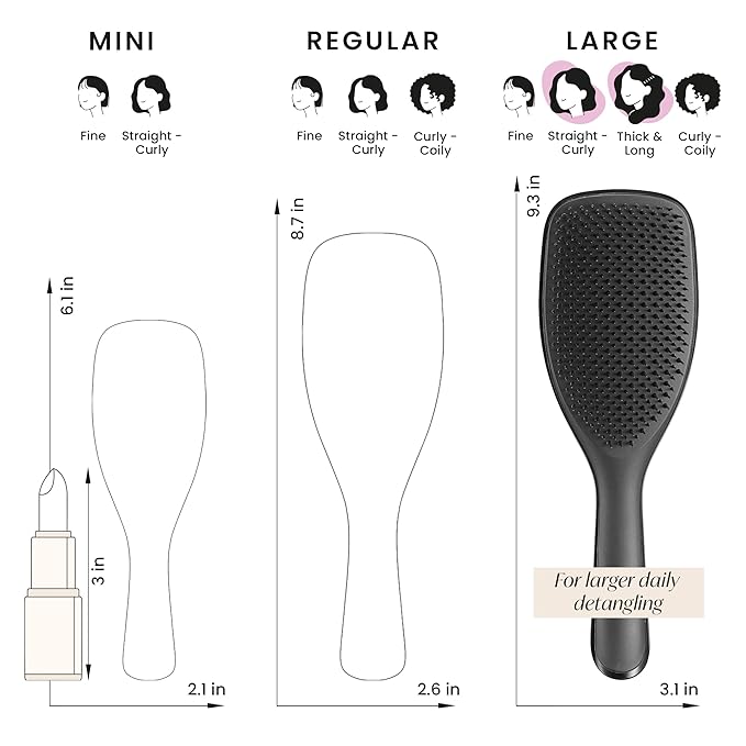 Tangle Teezer Large Ultimate Detangler Hairbrush for Wet & Dry Hair, Eliminates Knots & Reduces Breakage for Long, Thick, & Curly Hair Types, Black Gloss