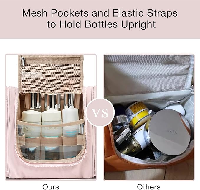 BAGSMART Extra Large Toiletry Bag Hanging Toiletry Bag for Travel, Water-resistant Cosmetic Makeup Large Capacity Bag Organizer for Full Sized Toiletries, Pink