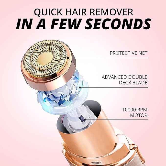 Facial Hair Removal for Women: Electric Hair Removal Device - Rechargeable Painless face Razor for Chin Upper Lip Peach Fuzz with Light (Pink)