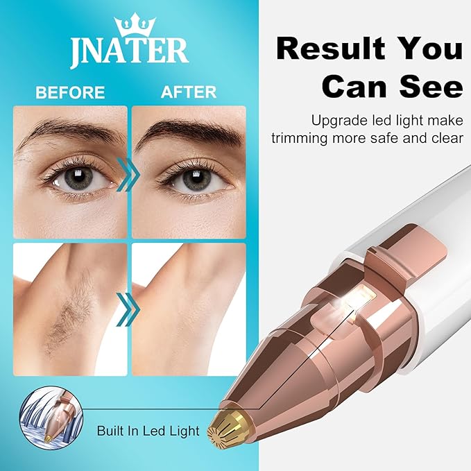Eyebrow Trimmer, Facial Hair Removal for Women, 2 in 1 Rechargeable Eyebrow Razor & Painless Hair Remover Kit, Hair Removal Device for Eyebrows, Peach Fuzz, Lips, Arms, Legs with Light (Rose Gold)