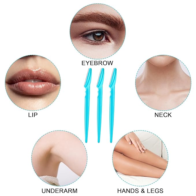 12 Pcs Eyebrow Razors, Face Razors Multipurpose, Exfoliating Dermaplaning Tools, Eyebrow Trimmers Shaver with Safety Cover, Facial Hair Removal for Women Men Body Use (Blue)