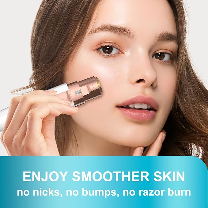 Eyebrow Trimmer, Facial Hair Removal for Women, 2 in 1 Rechargeable Eyebrow Razor & Painless Hair Remover Kit, Hair Removal Device for Eyebrows, Peach Fuzz, Lips, Arms, Legs with Light (Rose Gold)