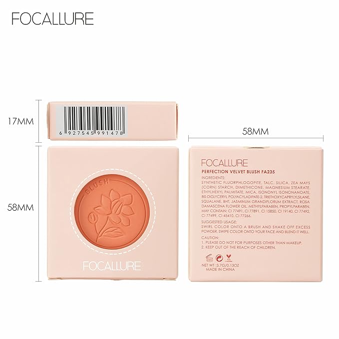 FOCALLURE Powder Palette Blush, Matte Mineral Blush Powder, Blendable, #302