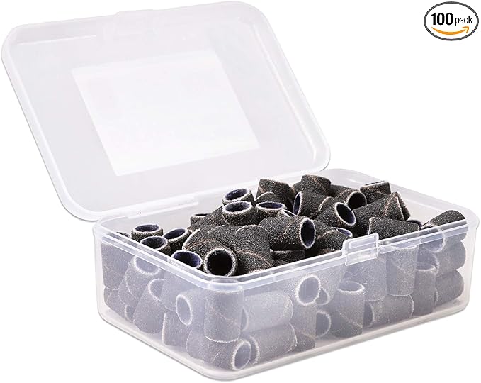 PANA 100 Pieces Nail Sanding Bands Professional Nail Manicure Great Fit for Nail Drill Bits for Acrylic Nails (120 Grit, Black)