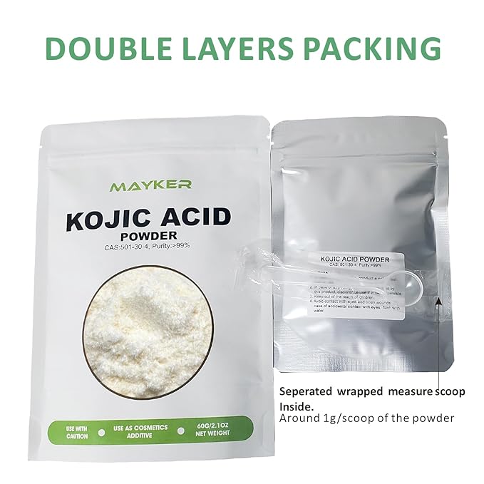 MAYKER Pure Kojic Acid Powder (60gram), Skin Whitening Soaps, Creams 2.1oz