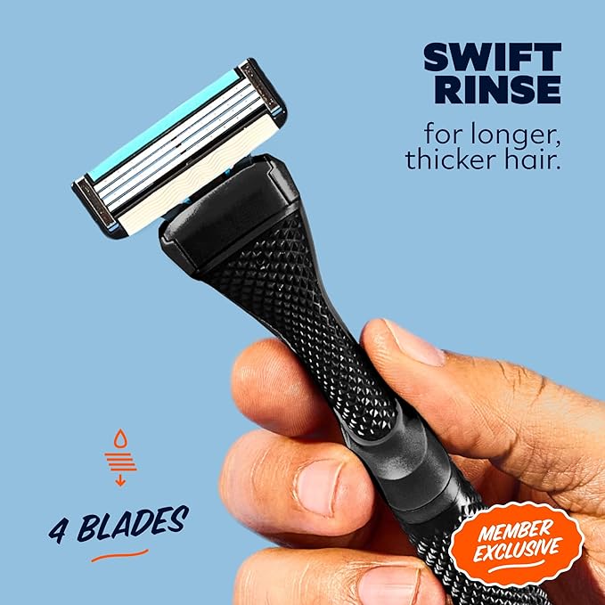 Dollar Shave Club | The Member Exclusive Shave Set | 4 Swift Rinse Refill Cartridges, 1 Handle (Black), 1 Shave Butter 3 ounce, 1 Razor Cover