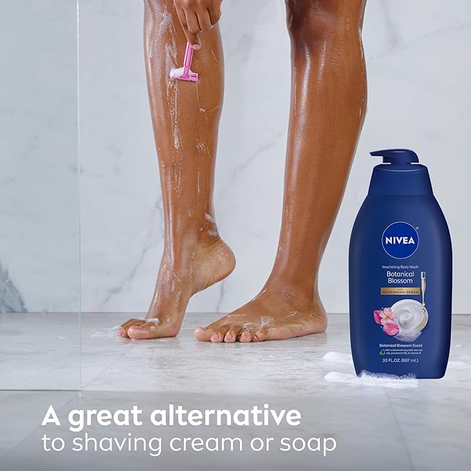 NIVEA Nourishing Botanical Blossom Body Wash with Nourishing Serum, Moisturizing Body Wash for Women, Enriched with Provitamin B5 and Vitamin E, 30 Fl Oz Bottle
